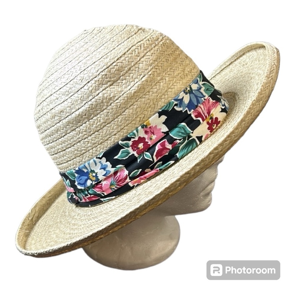 Biltmore Straw Hat With Floral Tropical Band size small 6 7/8
